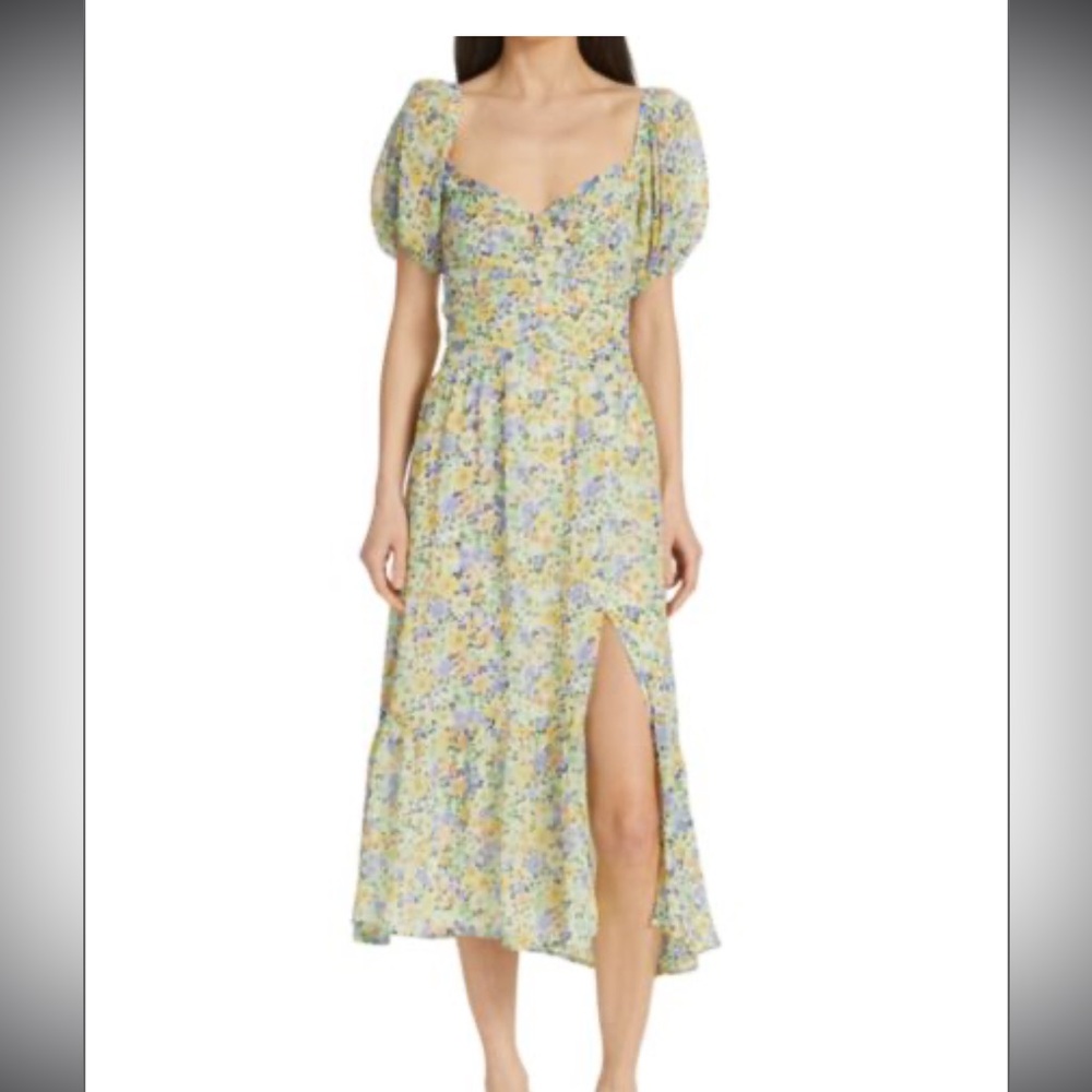 ASTR Irma Puff Sleeve Midi Dress Size Large floral